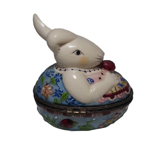 Villeroy & Boch aufklappbare Schmuckschatulle Hase hält Marienkäfer Frühling Geschenk 3" Urlaub - Bild 6 von 7