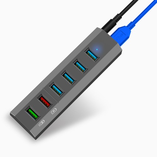 Adaptador divisor de concentrador trapezoidal USB3.0 de 6 puertos para computadora/PC/Laptop/Mac gris - Imagen 6 de 10