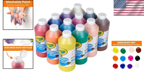 Classroom Essential: 12ct Nontoxic Washable Kids Paint Set in 16oz Bottles - Picture 2 of 9