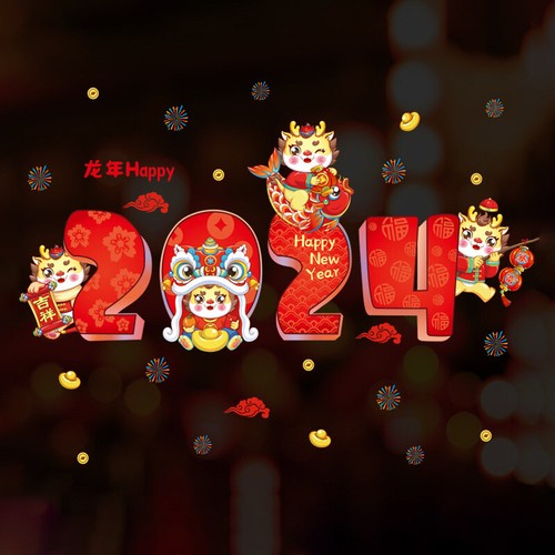 1 Set Elektrostatische Wandaufkleber abnehmbare Fensterklammern 2024 Chinesisch Neujahr - Bild 12 von 32