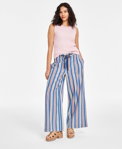 Nautica Jeans Women's Striped Elastic-Waist Wide-Leg Pants - Light Azure, sz L - Bild 4 von 4