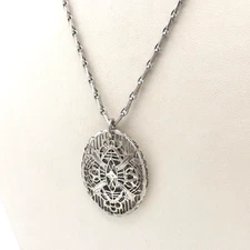 Art Deco Filigree Caged Mary Medal Immaculate Conception Pendant Necklace 26in