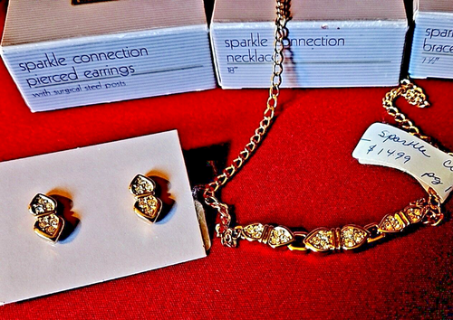NIB Vtg Avon TRIO SPARKLE CONNECTION Rhinestone NECKLACE BRACELET STUD EARRINGS - Picture 2 of 4