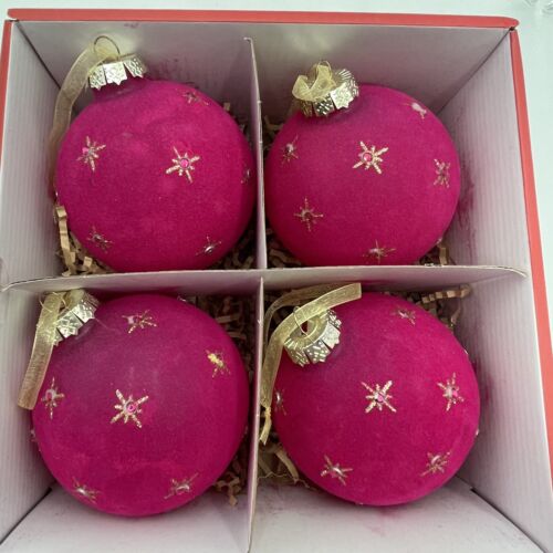 Martha Stewart 4 Glass Pink Fuchsia Felt Star Christmas Ornaments