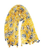 Large Boho Scarf for Women Lightweight Floral Printed 05 Yellow Blue Flower