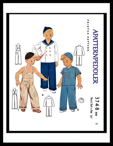 APATTERNPEDDLER 3748 Pattern BOY'S Nautical Sailor Suit & Overalls Vintage Sz 3 - Picture 3 of 4