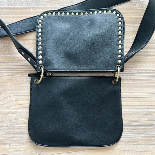 By Anthropologie Georgia Studded Crossbody Bag Black Faux Leather - Picture 3 of 8