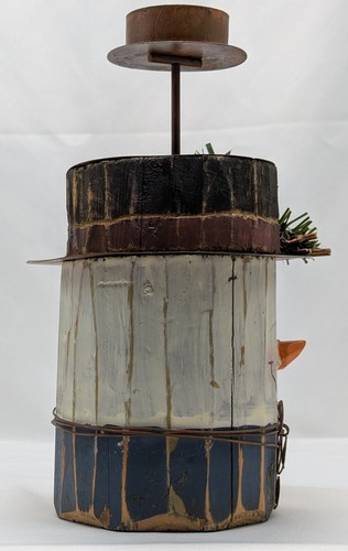 Vintage Wooden Snowman Tealight Lamp Rustic Distressed Design Metal Shade 13" - Picture 3 of 6