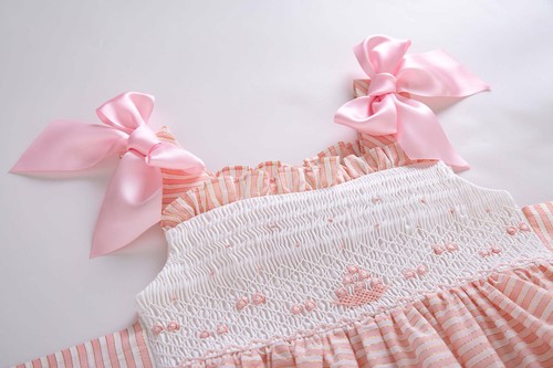 Striped Girl Handmade Smocked Dress Princess Formal Birthday Party Pageant Pink - Picture 6 of 10
