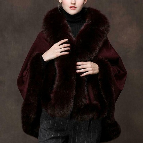 Poncho envolvente de cachemir con cuello de piel vestido de novia cóctel - Imagen 3 de 17