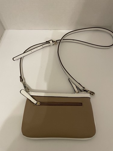 CLARK CROSSBODY CLUTCH TAUPE & CREAM SHOULDER BAG W/ADJUSTABLE STRAP 8.5”X5.5”