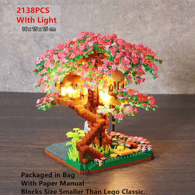 For Lego Sakura Tree House Cherry Blossom Micro Building Blocks 