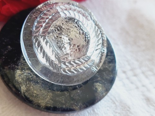 Bouton en verre ancien en verre transparent fort relief pied 2,2  cm G19F - Picture 3 of 3