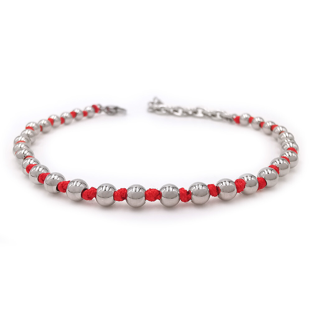 Bracciale da uomo in acciaio corda con sfere colorato nodi nodini perline perle - Foto 12 di 15