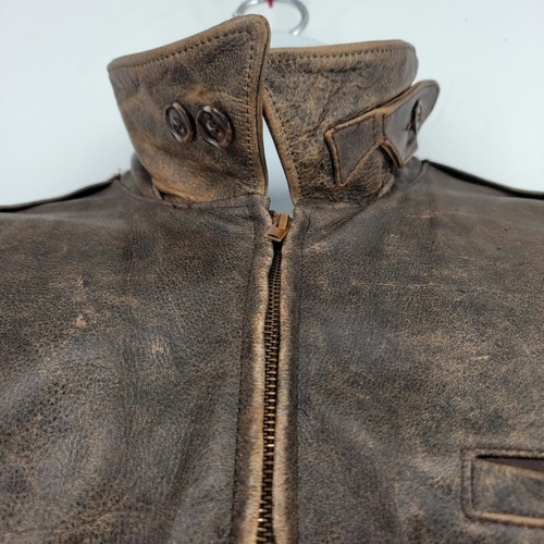Giubbotto Bomber Vintage Pelle Marrone Invecchiato Uomo XL The Sharper Image - Foto 6 di 20