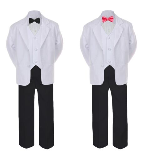 6pc Baby Toddler Boy Teen Formal Black Pants White Wedding Suit SatinBowTie Sm-8 - Picture 7 of 25