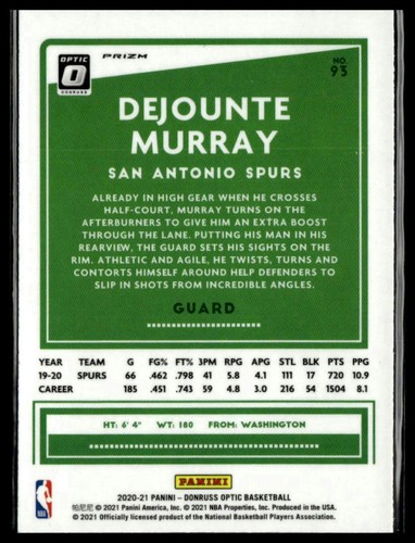 Dejounte Murray 2020-21 Donruss Optic Silver Pulsar #93 San Antonio Spurs - Bild 2 von 2