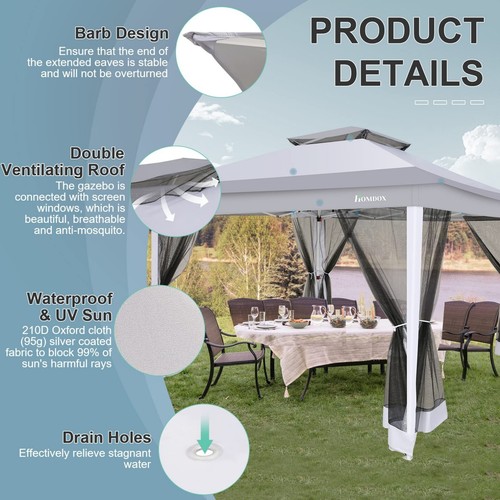 COBIZI Gazebo 12x12 Pop Up Canopy with Mosquito Netting with 2-Tiered Vented Top - Picture 40 of 43