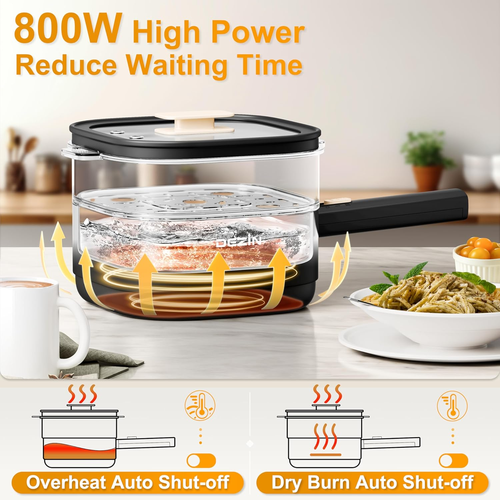 2L Electric Hot Pot with Steamer, Rapid 800W Non-Stick Ceramic Coating Dorm Cook - Picture 4 of 9