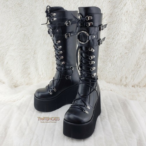 Kera 200 Black Shin Shield Rodilla Bota 4,5" Plataforma Gótica Punk Rock DEMONIA - Imagen 10 de 11