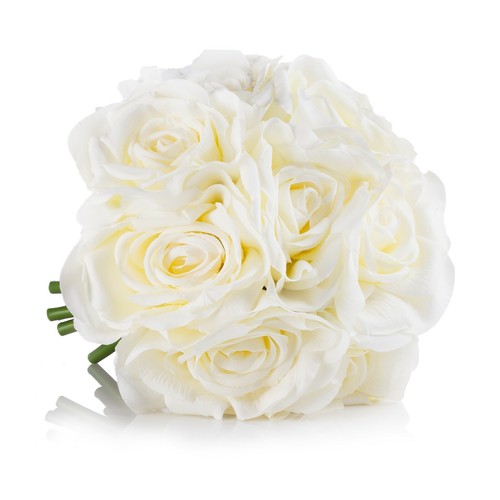 Künstliche Rosen realistisches Seidenblumengesteck in klarer Vase mit Kunstwasser - Bild 3 von 4