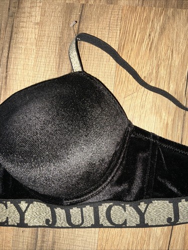NEW Juicy Couture Sexy Push Up Black Velour Gold Logo Banded Bra 36C - Picture 3 of 10