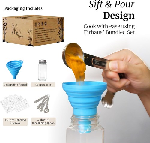 Spice Drawer Organizer with Jars and Labels, Bamboo Spice Rack For Drawer - Picture 2 of 8