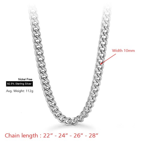 925 Sterling Silber 10mm Miami Cuban Gliederkette Herren Halskette mit Box Verschluss - Bild 2 von 6