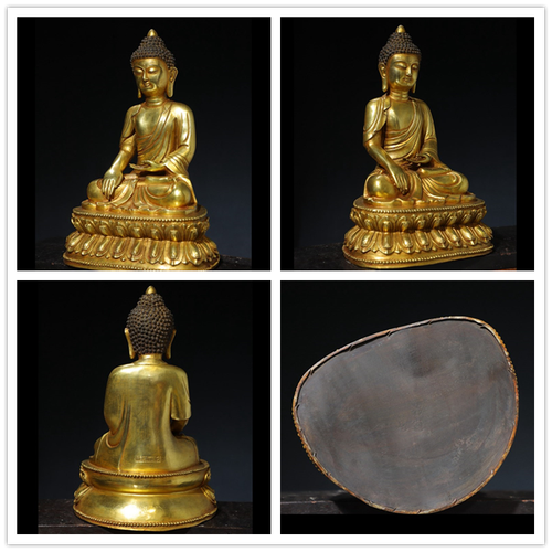 China Templo Budista Bronce Dorado Amitabha Buda Estatua 14" - Imagen 2 de 2