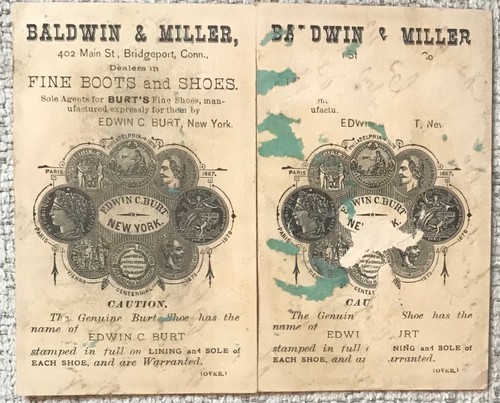 2 ANTIKE VIKTORIANISCHE HANDELSKARTEN 1881 BALDWIN & MILLER, BRIDGEPORT, CT STIEFEL SEHR GUTER ZUSTAND- - Bild 2 von 2