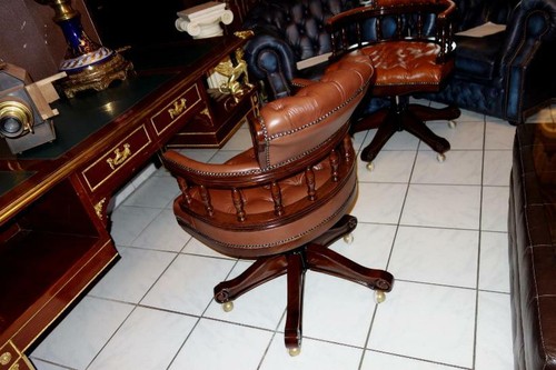 Chesterfield Büro Sessel Office captains chair Rinder Leder Neuware - Bild 4 von 12