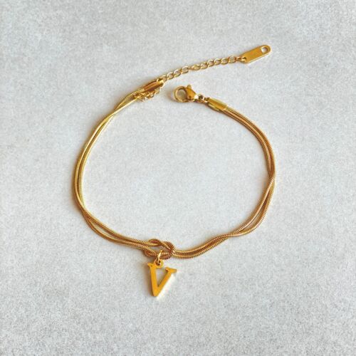 New Letter A-Z Love Knot Bracelets For Women Couple Gold Color Dainty Snake Chai - Picture 27 of 57