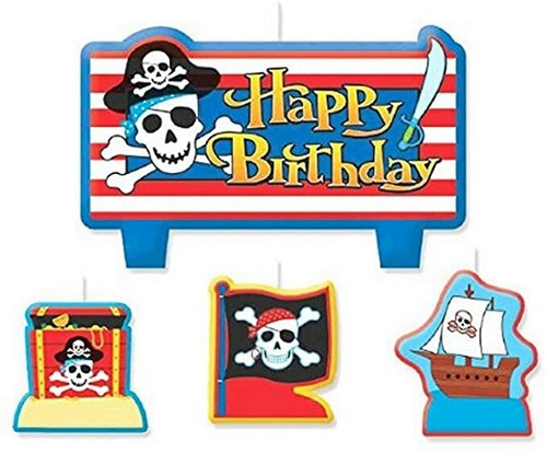 PIRATE PARTY Treasure CANDLE SET of 4 Birthday Supplies Cake Decorations NWT - Picture 1 of 2