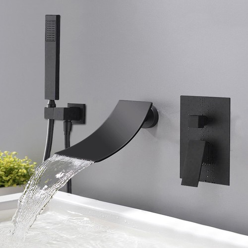 Grifos de baño cascada modernos montados en la pared ducha de mano asas dobles