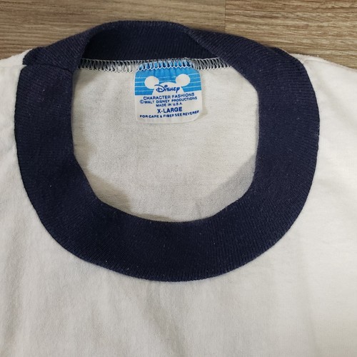 VTG DISNEY CHARACTER FASHION MICKEY T SHIRT MENS XL WHITE RINGER 80s U.S.A. FLAW - Picture 13 of 17