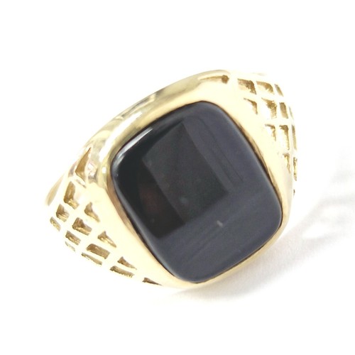 9ct Gold Onyx Ring Mens Black Signet Basket Style UK Hallmarked - Picture 6 of 11