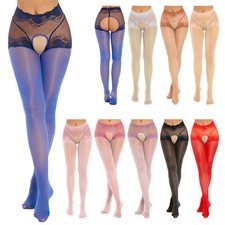 Womens Oil Glossy Crotchless Pantyhose Stockings Stretchy Tights Sports Lingerie
