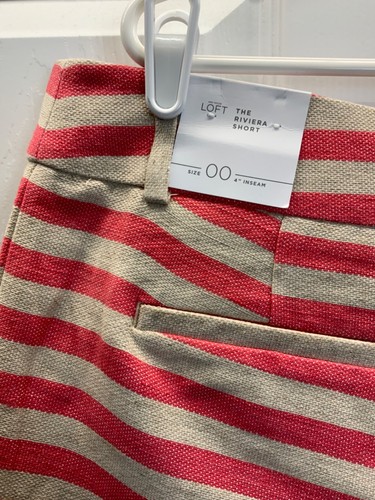 NWT Ann Taylor LOFT Taupe & Coral Striped Linen Blend The Riviera Shorts-SIZE 00 - Picture 10 of 15