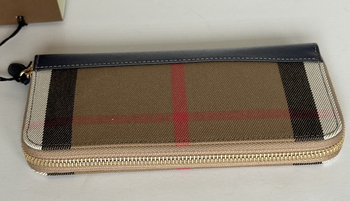 Burberry Zip Around Wallet Dark Canvas Blue 80845161 NWT