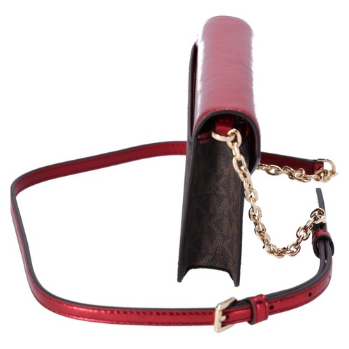 Michael Kors Jet Set Travel Small Signature Clutch Crossbody Brown Crimson Red - Picture 9 of 10