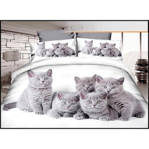 Animal Print Duvet Cover with Pillow Case Bedding Set Double Size Kitten White