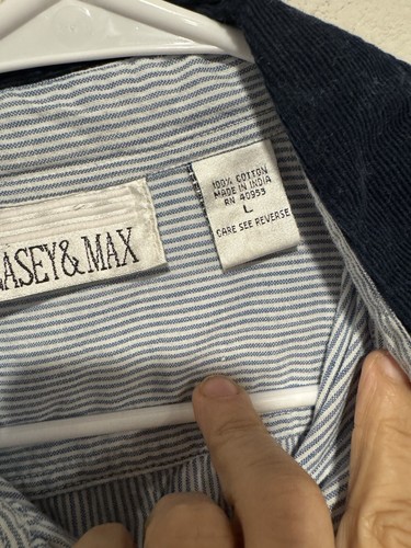 Vintage Casey & Max Teacher Book Cat Shirt Womens L Blue Stripe Button Up School - Picture 4 of 7