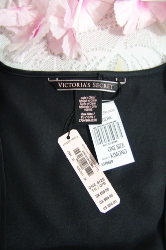 Victoria's Secret Kimono OS black satin short-sleeve robe nwt-vtg-17 - Picture 5 of 9