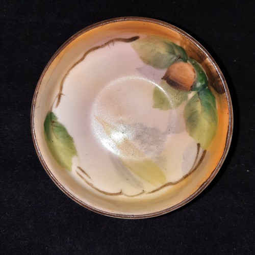 Antique Master Salt Cellar Dip Nippon Hand Painted Acorn Nut Design 3 Feet - Picture 2 of 5