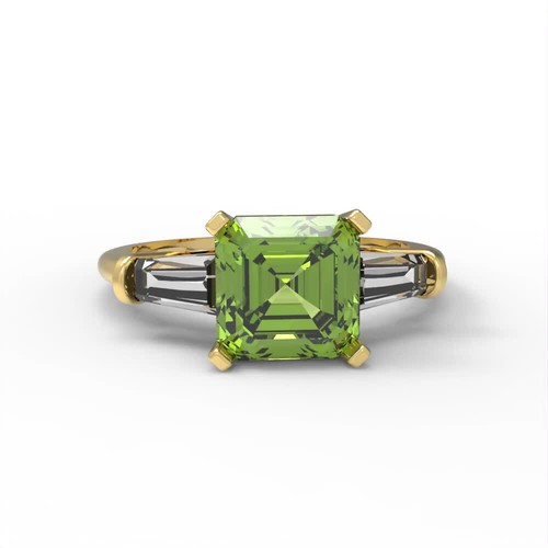 14K Yellow Gold Natural Peridot 3 Stone Engagement Ring (1.62 ct, Emerald-Cut) - Video 1 von 1