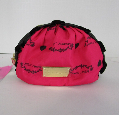 Betsey Johnson Pequeño Bolso de Cosméticos con Volantes Maquillaje Corazones Logotipo Bandera Fucsia Nuevo con Etiquetas - Imagen 3 de 7