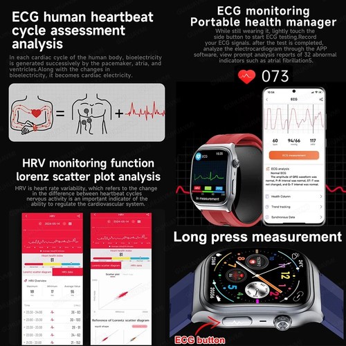 2025 Medical Grade Air Pump Airbag ECG+PPG Smart Watch Blood Lipid Uric Acid UK - Picture 5 of 9