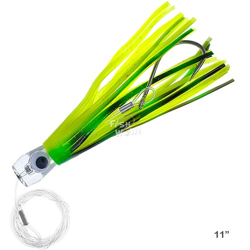 Falda de arrastre de 11" copa de pesca Chartreuse aparejada señuelo cabeza de resina juego grande verde - Imagen 3 de 4