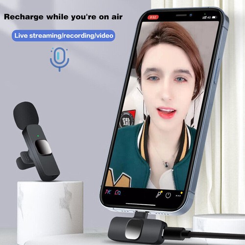 Lavalier Microfono Wireless Registrazione Audio Video Mini Microfono per iPhone 16 15 14 - Foto 4 di 10