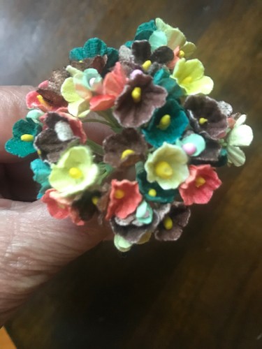 Vintage Millinery Flower Forget Me Not Bunch Brown Yellow Teal for Hair Doll BYT - Picture 8 of 8